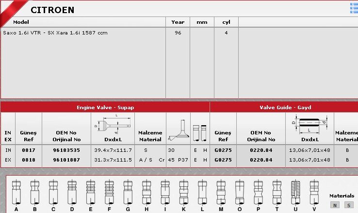 SİBOP TAKIMI 0817 0818 IN 4 EX 4 XSARA 1.6İ 8V TU5JP (IN:4/EX:4)