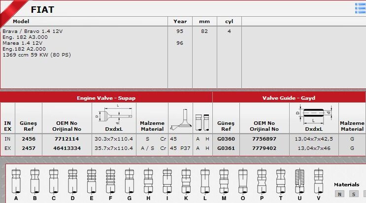 SİBOP TAKIMI 2456 2457 IN 8 EX 4 BRAVA 1.4 12-V (8 EMME + 4 EKSOZ)