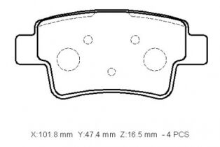FIAT GRANDE PUNTO- 06/12; ARKA FREN BALATASI 1,4/1,6/ 1.9D(KABLOSUZ) (DİSK)(101.8X47.4X16.5)(BRAMAX) 77363959