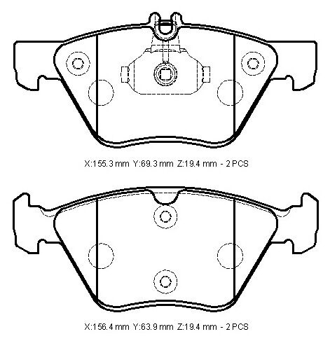 MERCEDES E CLASS- W211- 03/06; ÖN FREN BALATASI(KABLOSUZ)DİSK(155,3X69,3X19,4/156,4X63,9X19,4)BRAMAX A0044200720