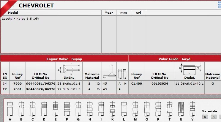 SİBOP TAKIMI 7600 7601 IN 8 EX 8 KALOS 1.4 LACETTI 1.6 16V