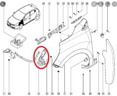 RENAULT CLIO- 4- HB- 16/20; ÖN ÇAMURLUK BAĞLANTI SUPORTU SOL (UÇ KISIM) (SAC) (EAGLE BODY) 620428625R