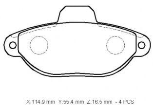 FIAT PANDA- 04/12; ÖN FREN BALATASI 1.2cc (KABLOSUZ)(DİSK) (114.9x55.4x16.5) (BRAMAX) 77365191