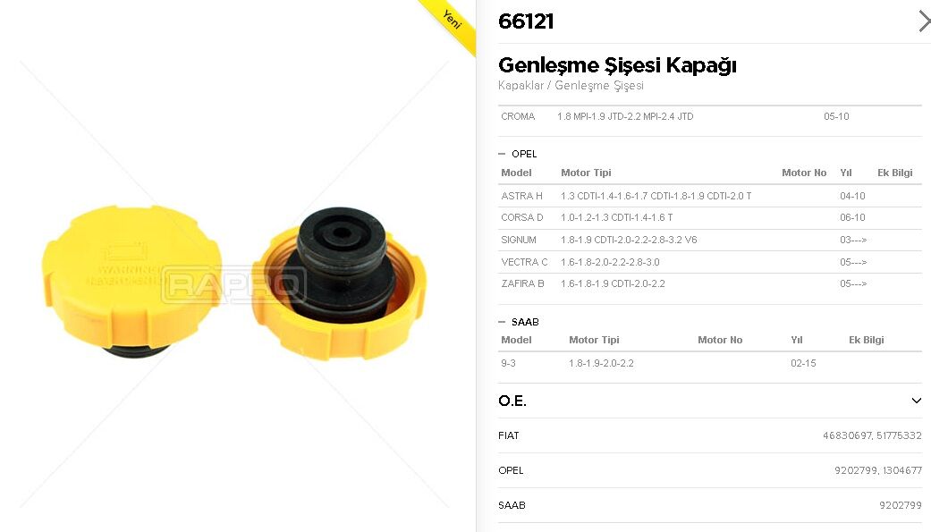 GENLEŞME KAVANOZ KAPAĞI 66121 ASTRA-H CORSA-D VECTRA-C