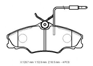 PEUGEOT 406- 95/04; ÖN FREN BALATASI (4 KABLOLU) (DİSK)(129,7X52,9X18,5)(BRAMAX) 4251.32
