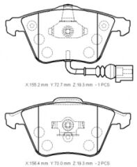 AUDI A3- 05/08; ÖN FREN BALATASI 1,6/2,0TFSI(1KABLOLU)(DİSK)(155,2X72,7X19,3/15;6,4X73X19,3)(BRAMAX) 1K0698151B