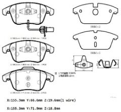 AUDI A5- 08/12; ÖN FREN BALATASI 1,8/2,0/2,7(1KABLOLU)(DİSK)(155x66.6x19.6/15;5.3x71.9x18.8)(BRAMAX) 8K0698151A
