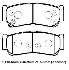 HYUNDAI SANTA FE- 06/09; ARKA FREN BALATASI (DİSK)(118.6X46.9X14.8)(DAIWA) 58302-4AA00