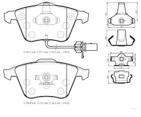 AUDI A4- 02/05; ÖN FREN BALATASI 2,0TFSI/2,7TDI(2KABLOLUDİSK)(155.2x72.7x19.3/15;6.4x73x19.3(BRAMAX) 8E0698151C