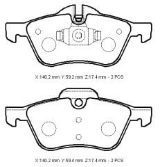 MINI COOPER- 02/07; ÖN FREN BALATASI (KABLOSUZ)(DİSK) (140,2X59,2X17,4/140,2X59,4X17,4) (BRAMAX) 34111503076