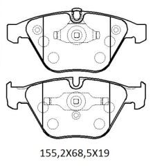 BMW 7 SERI- E65- 02/05; ÖN FREN BALATASI (KABLOSUZ) (DİSK) (155,2X68,5X19)(BRAMAX) 34116753668
