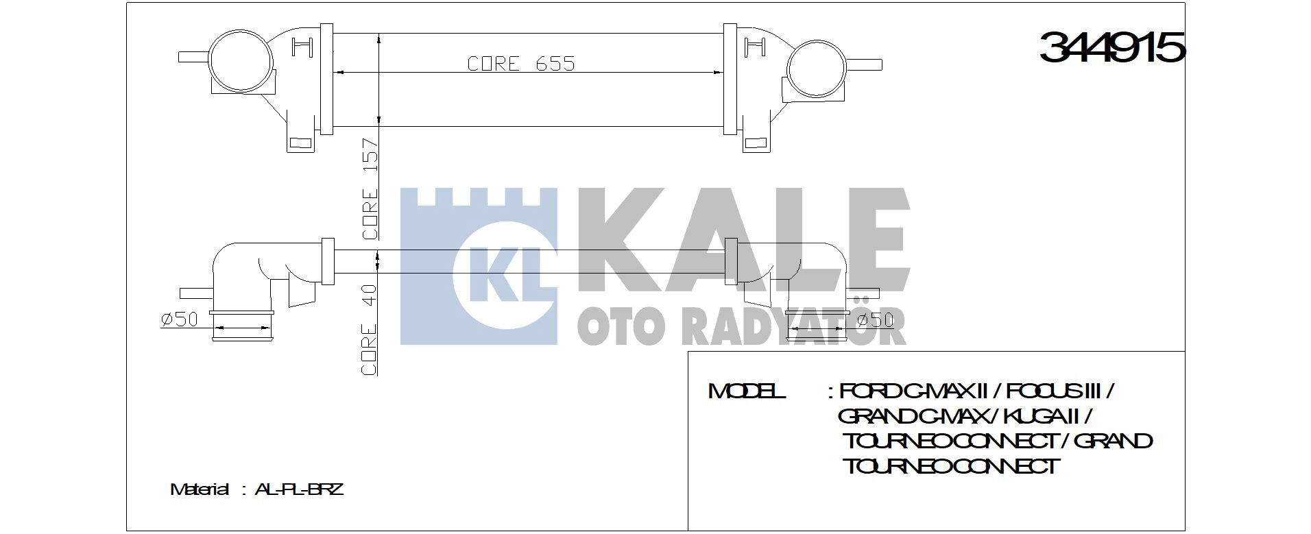 TURBO RADYATÖRÜ 344915 FOCUS-III CMAX KUGA TRANSİT CONNECT 13-> 1.6 SIGMA GDTI 1