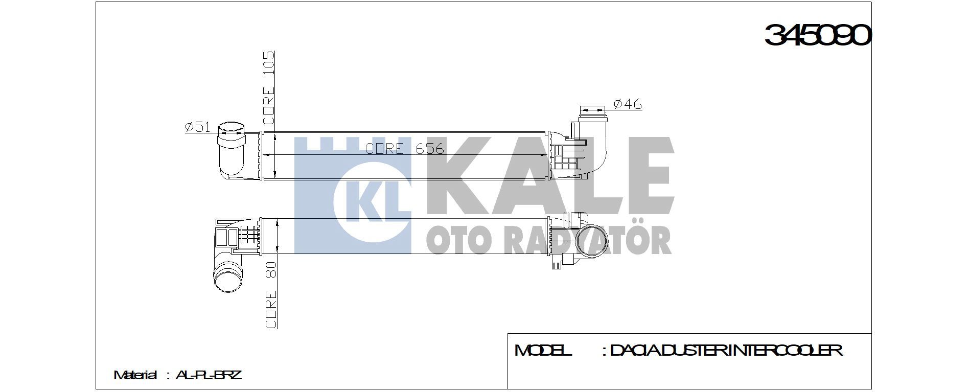 TURBO RADYATÖRÜ 345090 DUSTER (10-) 1.5 DCI (AL/PL/BRAZING)