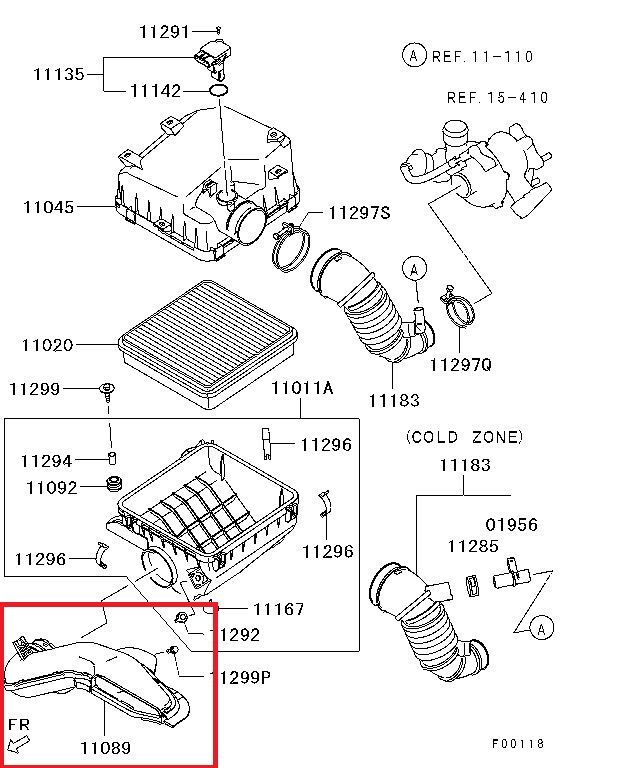 MITSUBISHI L200- PICK UP- 06/15; HAVA FİLTRE KUTUSU ALT GİRİŞ BORUSU (ORİJİNAL) 1505A131T