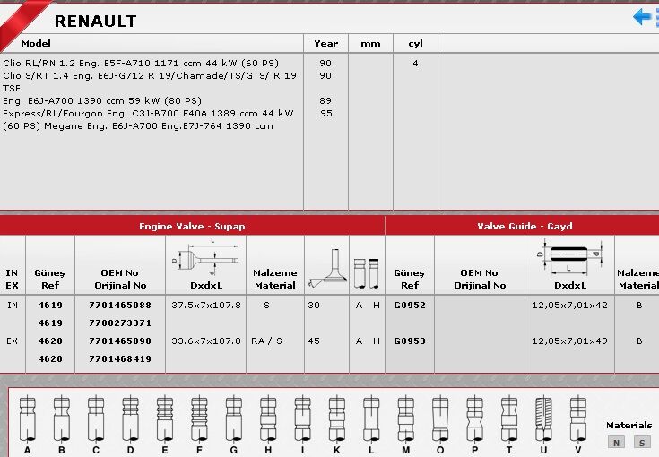SİBOP TAKIMI 4619 4620 IN 4 EX 4 R19 CLIO MEGANE 1.4 1.6-8V ENJ. K7M K4J K7J