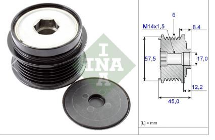 INA 535017410 (RVL 58621) - ALTERNATÖR KASNAĞI X6PKX (17X63X45) 2.8 CRD XENSX JEEP WRANGLER III (JK), CHEROKEE (KJ,KK); 3.3İ 3.8İ DODGE CARAVAN (RG), NITRO